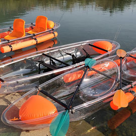 Pêche du canoë en plastique clair, double kayak léger d'océan avec 2 palettes